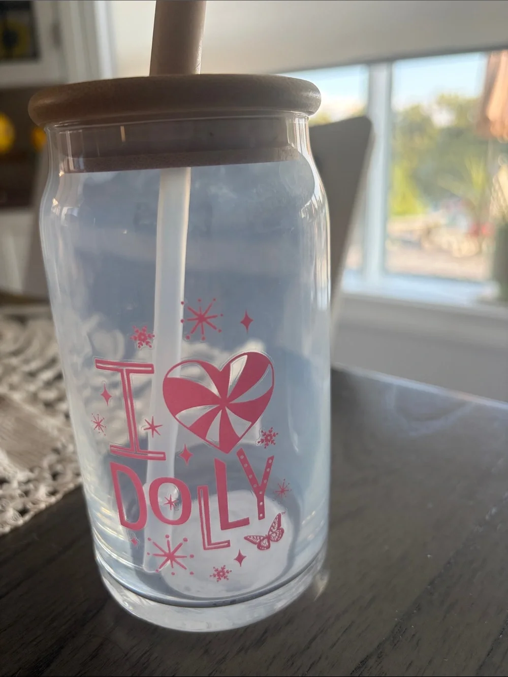 Dolly  Pink & Green Holiday Glass Tumbler Set with Bamboo Lids